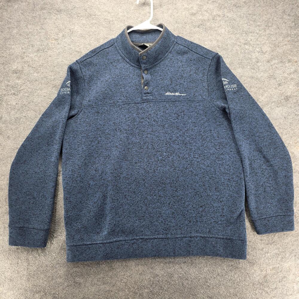 Eddie Bauer Sweater Mens XL Blue Radiator Fleece Snap Mock Pullover Quarter Snap